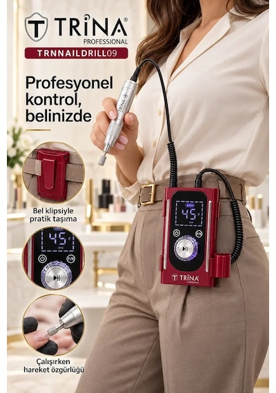 Trina Profesyonel Şarjlı Tırnak Törpü Makinesi Kırmızı Trnnaıldrıll09