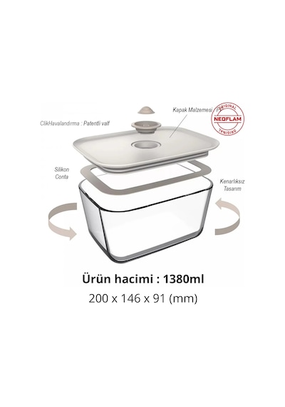 Neoflam Fika Clik Dikdörtgen Saklama Kabı Bej 4 Parça Set