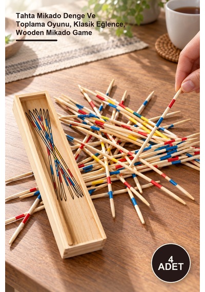 4 Adet Ahşap Mikado Oyunu Tahta Mikado Denge Ve Toplama Oyunu, Klasik Eğlence, Wooden Mikado Game