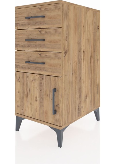 Kronos Komodin 3 Çekmeceli Tek Kapaklı 44x59x96 Çam-çam Çam