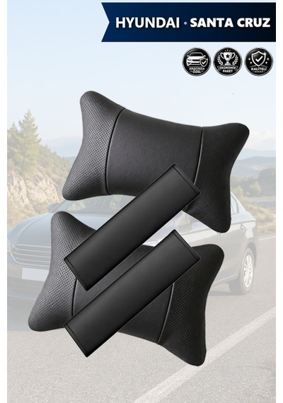 Hyundai Santa Cruz Uyumlu Deri Kemer Koruyucu Lüks Set Deri Yastık Siyah