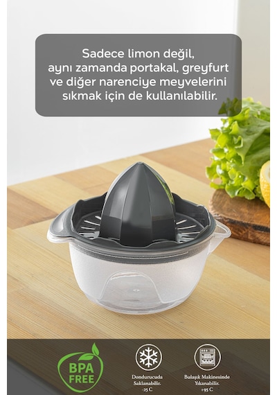 Hazneli Limon Sıkacağı - Pratik Portakal Narenciye Sıkacağı 400 Ml - Gri