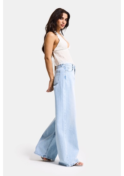 it's basic Kadın Ice 4s6-3 Wide Leg Barrel Fit %100 Koton Denim Jean Buz Mavi