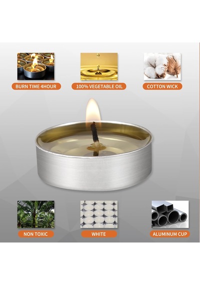 Kokusuz Tealight Mumlar - 100'lü Paket Tealight Mumlar - 4+ Saat Yanma Süresi - Avuç Mumu, Temiz Yanan Beyaz Adak Dum Çok Renkli