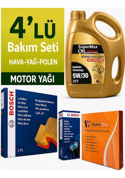 Bosch Audi A4 1.6 Filtre Bakım Seti-supermax Oil Germany 5w30 4lt 2004-2009 4 Lü
