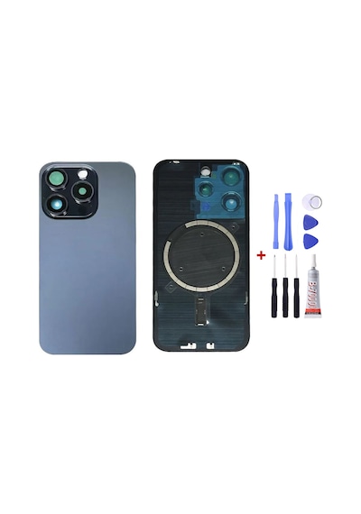 Apple Uyumlu iPhone 15 Pro Mavi Full Nfc Ve Demirli Arka Cam Kapak Pil Kapağı Tamir Set B7000 Set Mavi