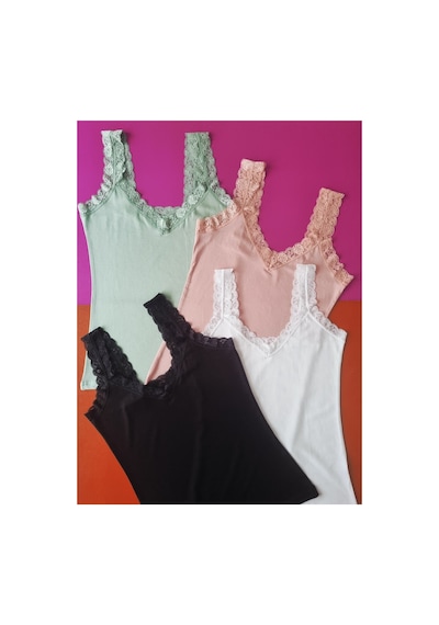 Demirsa Boutique Dantel Detaylı Modal Kumaş Askılı Siyah, Beyaz, Pudra Ve Yeşil Renk 4'lü Kadın Atlet Çok Renkli4 Demirsa Boutique Dantel Detaylı Modal Kumaş Askılı Siyah, Beyaz, Pudra Ve Yeşil Renk 4'lü Kadın Atlet Çok Renkli4