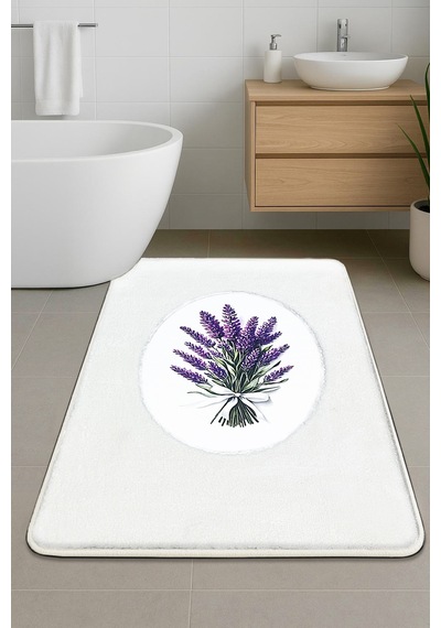 Lavmore Tekli Nakışlı Peluş Banyo Paspası 60x100cm Beyaz