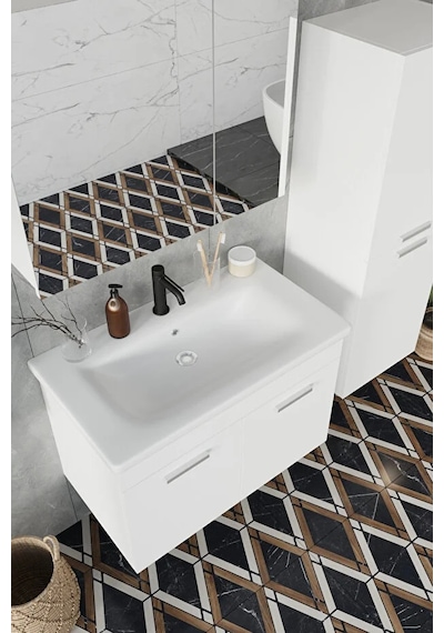 Defne 80 Cm %100 Mdf Banyo Dolabı Aynalı Dolaplı Üst Dolap Lavabo Boy Dolabı Beyaz Defne 80 Cm %100 Mdf Banyo Dolabı Aynalı Dolaplı Üst Dolap Lavabo Boy Dolabı Beyaz