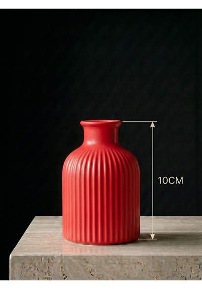 Premium - Karmen Kırmızı - 10cm - Kendinden Kokulu - Çizgili Pampas Vazosu