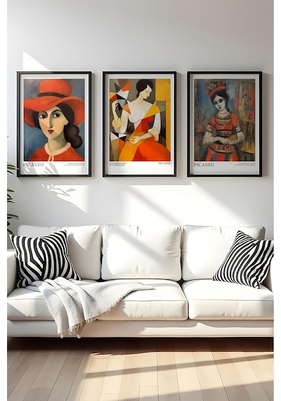 Huhuli Ahşap Siyah Çerçeveli Pablo Picasso Tablo Seti Huhu545