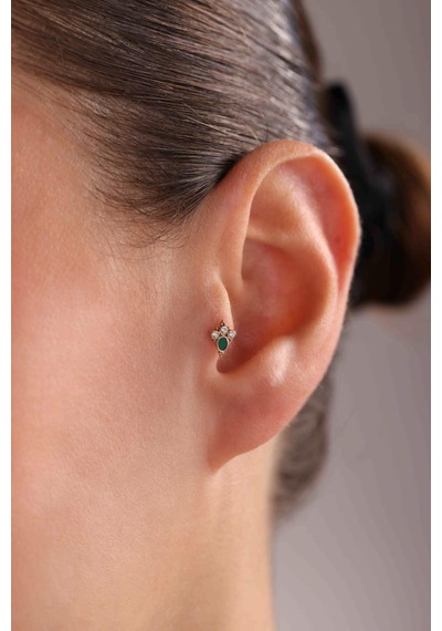 Altın Yeşil Taşlı Piercing Altın