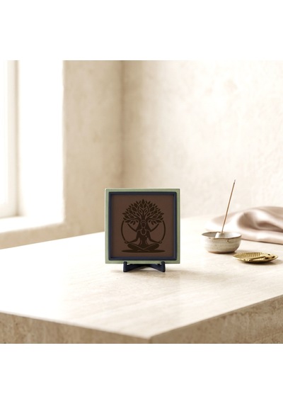 Hayat Ağacı Ve Meditasyon Figürlü Modern Dekoratif Obje, Yaşam Alanınıza Huzur Katan Tasarım 10x10cm