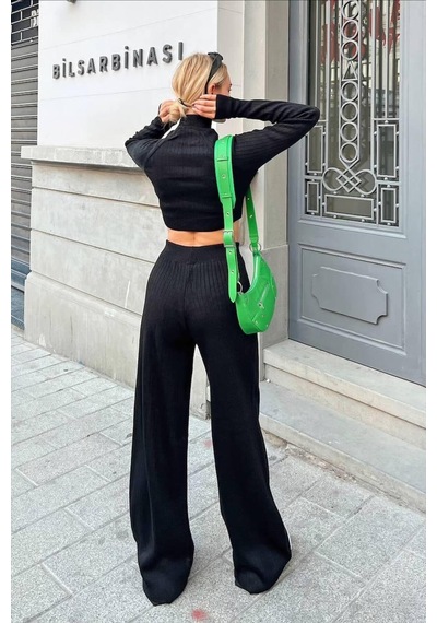 Demora Butik Parmak Geçmeli Triko Takim 2 Li Siyah