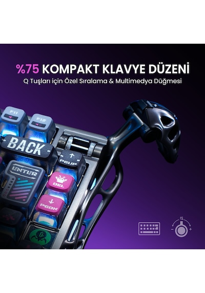 Gravastar Mercury K1 Pro Rgb Kablosuz Mekanik Gaming Klavye, Türkçe Q, Special Edition, Cyberpunk