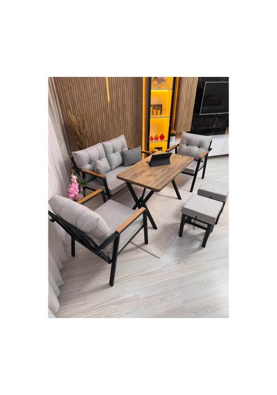 Houseart Mila ,model, Balkon, Bahçe, Cafe, Metal Koltuk Takımı, Bahçe Takımı , Çay Seti, 2+1+1 , Yemek Masası , Balkon Mobilyası Açık Gri