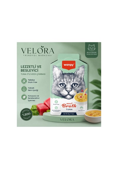 Velora Wanpy Meat Broth Tuna Tahılsız Ton Balıklı Kedi Çorbası 50 Gr - 886575229