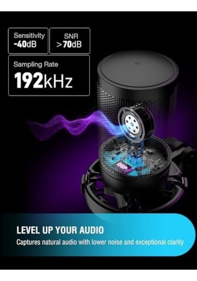 Ampligame A6v Yayıncı - Oyuncu - Gamer - Podcast - Youtuber Rgb Usb Mikrofon Siyah