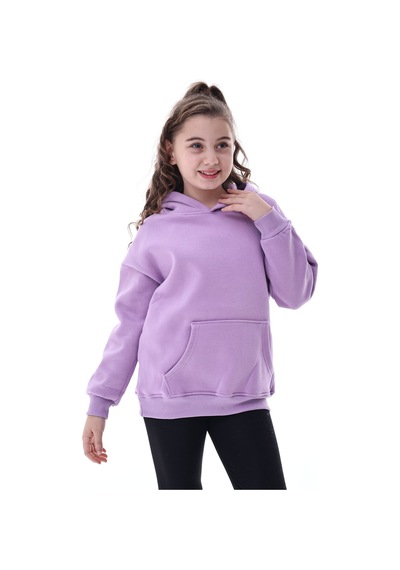 Unisex Çocuk Kapüşonlu Sweatshirt 5-14 Yaş Oversize Günlük Spor Lila Mor