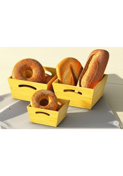 Premium Sofra Serisi Bambu 3'lü Set Ekmeklik Açık Mavi