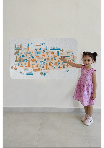 Eğitici Ve Öğretici Cocuk Odası Türkiye Haritası Duvar Sticker-85x130-3875 Çok Renkli