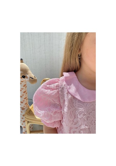 Ketbaby Kız Çocuk Dantel Elbise Kısa Kol Pembe Pembe