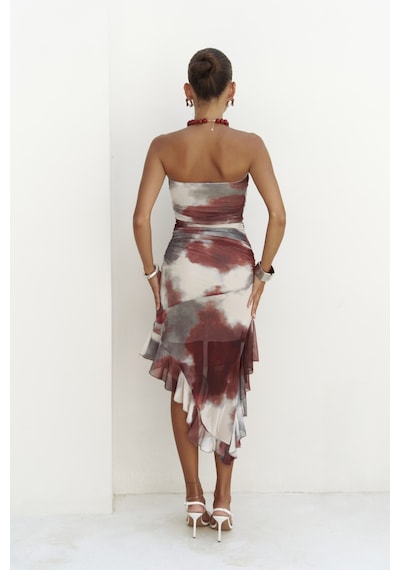 Mai Collection Mai Studios Co. Stracnaha Drape Detaylı Bordo Straplez Elbise Bordo