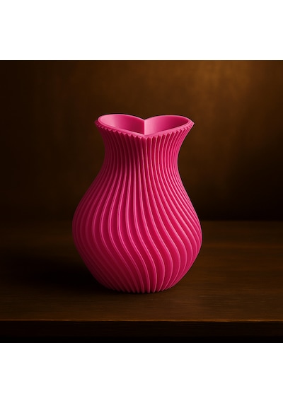 Kalp Şeklinde Vazo. Vazo. 3d Vazo. Plastik Vazo. Kıvrımlı Vazo. Dekoratif Vazo. Pembe