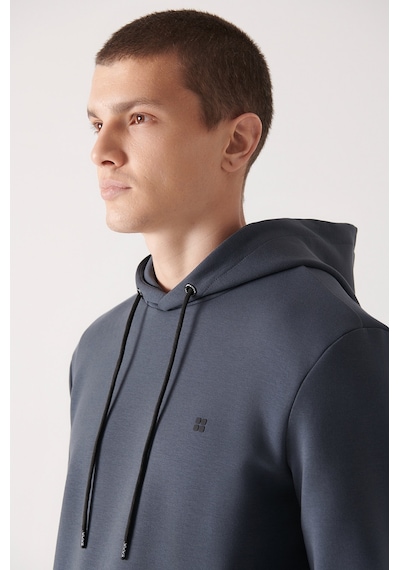 Avva Erkek Antrasit Sweatshirt Kapüşonlu Esnek Yumuşak Doku İnterlok Kumaş Standart Fit Normal Kesim B001101 Antrasit