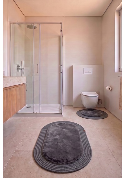 Banyo Paspası Takımı 60x100+60x60 Cm Düz Antrasit Gri & Antrasit Gri
