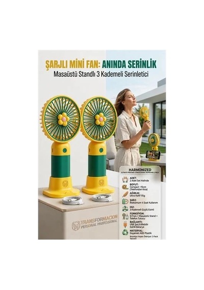 2 Adet Şarjlı Mini El Fanı Taşınabilir Masaüstü Vantilatör Max 4 Saat 723211