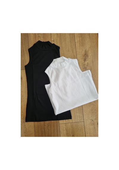 Demirsa Boutique Yarım Balıkçı Yaka Kaşkorse Kumaş Siyah Ve Beyaz Ribana Sıfır Kol Modelli Kadın Atlet Beyaz-siyah Demirsa Boutique Yarım Balıkçı Yaka Kaşkorse Kumaş Siyah Ve Beyaz Ribana Sıfır Kol Modelli Kadın Atlet Beyaz-siyah