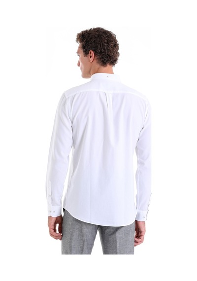 Hatemoğlu Beyaz Comfort Fit Düz 100% Pamuk Düğmeli Yaka Uzun Kollu Casual Oxford Gömlek Beyaz
