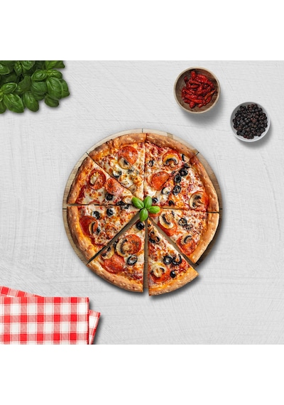 Decorita Mottolu Pizza Servis Tabağı|Ahşap Görünüm|Çap32cm