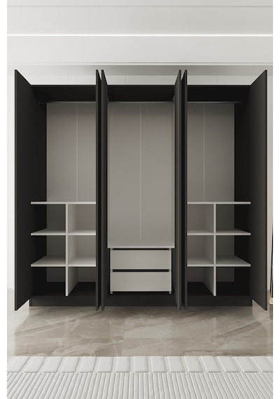 Aeka Ae-2190 Hisar 6 Kapaklı Çok Bölmeli Askılı Ve Raflı Geniş Hacimli Gardırop 210x210 Cm Antrasit - Antrasit Aeka Ae-2190 Hisar 6 Kapaklı Çok Bölmeli Askılı Ve Raflı Geniş Hacimli Gardırop 210x210 Cm Antrasit - Antrasit