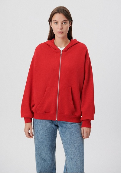 Mavi - Fermuarlı Kapüşonlu Kırmızı Basic Sweatshirt 1611775-82054 Kırmızı