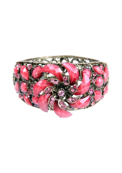Tblk02721 Pembe Taşlı Döküm Metal Çiçek Model Kadın Bilezik 2703-2725 Çok Renkli