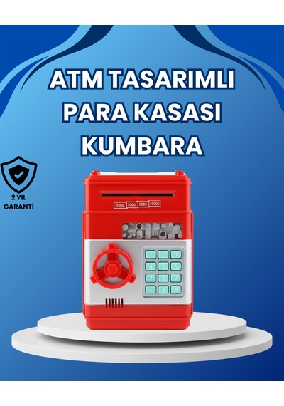 Kırmızı Atm Tasarımlı Şifreli Para Kasası Kumbara - Lisinya