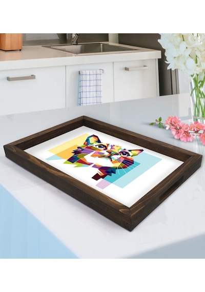 Bk Gift Kedi Tasarımlı Ahşap Tepsi-1