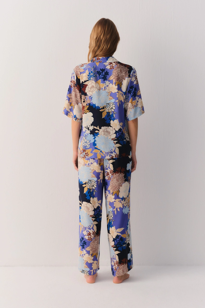 Suwen Flowery Night Pantolon Sh26404624846 Çiçek Desenli