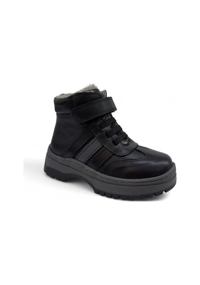Tekiner Hakiki Deri Gerçek Kürklü Unisex Çocuk 3 Çizgi Bot Siyah