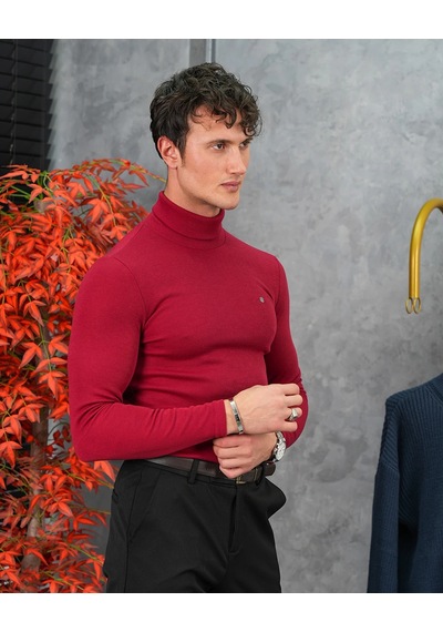Modefendi Slim Fit İtalyan Kesim Tam Balıkçı Boğazlı Kazak Kırmızı
