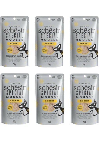 Schesir Pouch Exigent Tavuk ve Ördek Karaciğerli Kedi Yaş Maması 6 x 70 G