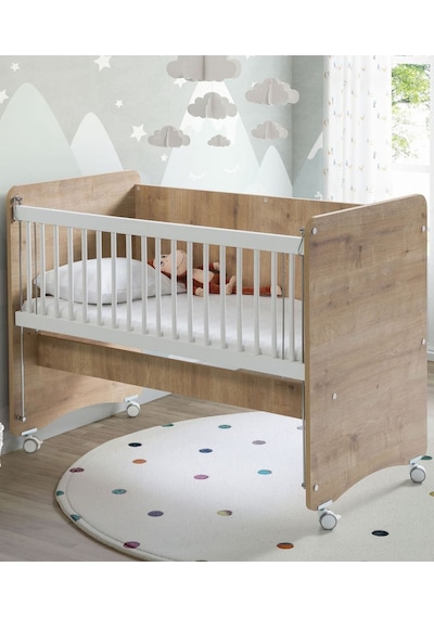 Babywhen BW1061 - Pratik Kademeli Sallanır Anne Yanı Bebek Beşik Ahşap 60x120 Ahşap