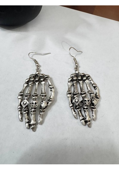 İskelet El Formlu Detaylı Metal Sallantılı Küpe Çok Renkli