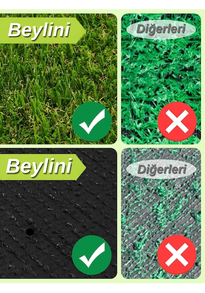 Beylini Dekoratif Suni Çim Halı 20 Mm Gerçek Çim Görünümlü Balkon Teras Bahçe İçin Sahte Çimen Kaymaz Taban Yapay Çim Ölçü Seçenekli 200 x 800
