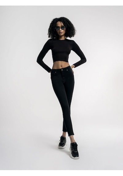 LOFT Crop Kadın Bluz U.kol Lf2035288 Q1.v1 Siyah