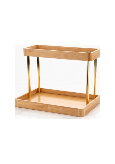 Poomy 2 Katlı Bambu Organizer Standı, Altın Renk Tezgâh Üstü Düzenleyici Raf