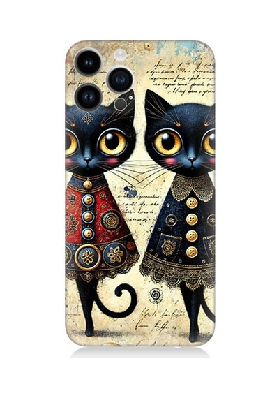 Apple iPhone 13 Pro Max Uyumlu Dantel Elbiseli Kedi Dostluğu Desenli Silikon Kılıf Çok Renkli