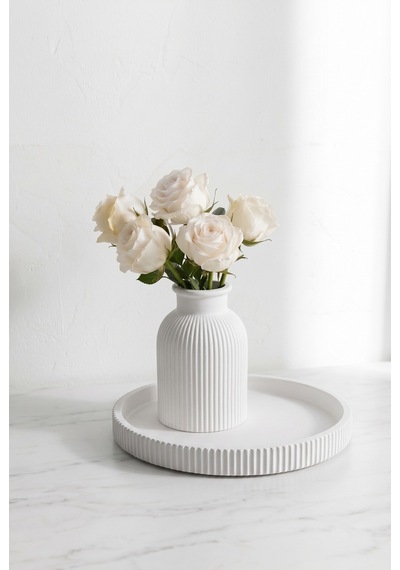 Senfoni Vazo Dekoratif Set - Modern Minimalist Estetik Tasarım Dekoratif Set - Pilli Mum, Mumluk Ve Tepsi Dahil Ev Ofis Salon Dekorasyonu İçin Şık Kompozisyon - Ahenk Tasarım Beyaz